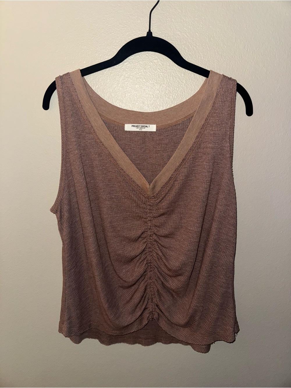 Project Social T Ruched V-Neck Sleeveless Knit Tank - Mauve, Women's Large